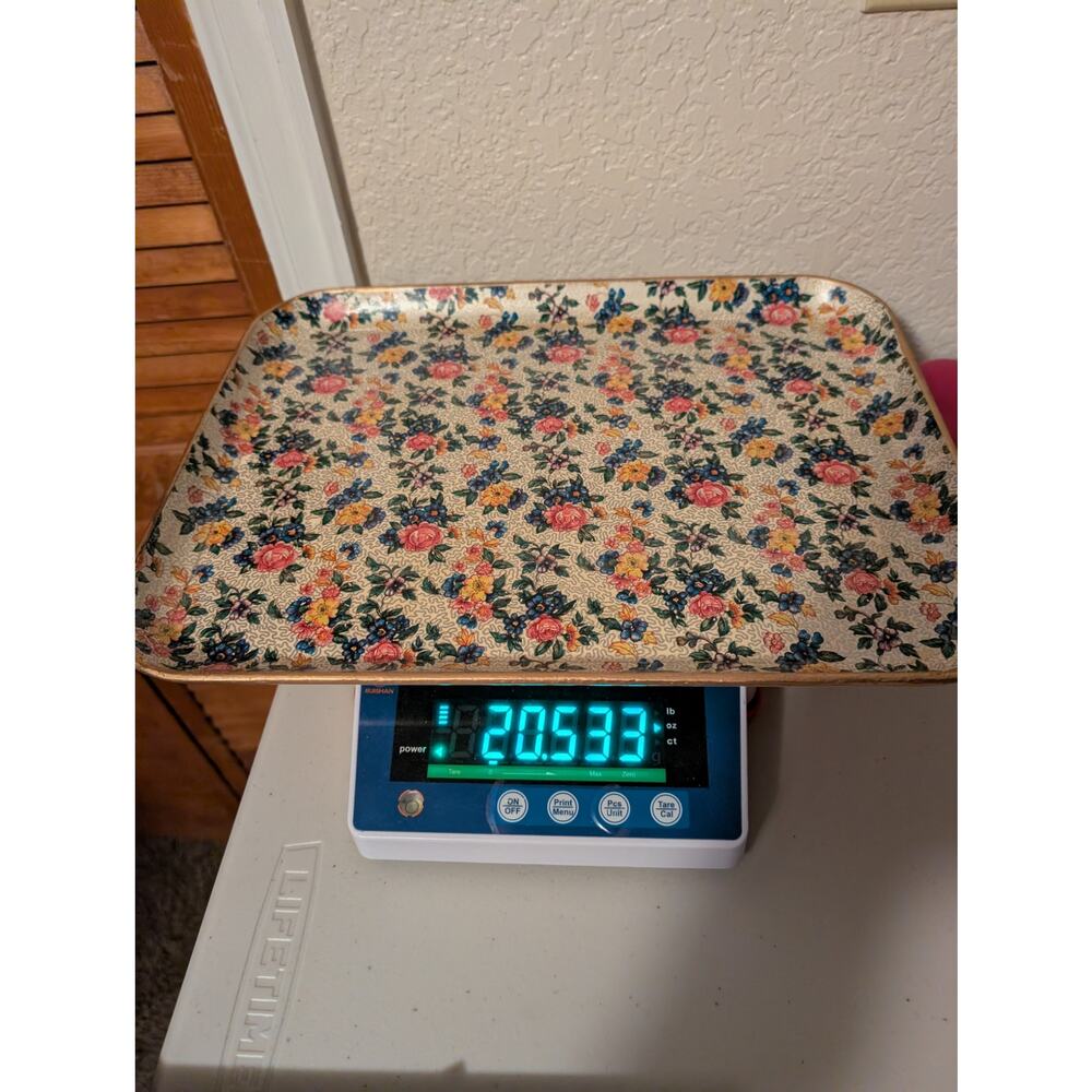 Vintage 50s Japanese Paper Mache Highmount Lacquer Floral Gilt Trim 14X10 Tray - Picture 9 of 10